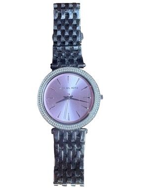 Michael Kors Silver Bracelet Watch with Pink Sunray Dial and Crystal Bezel